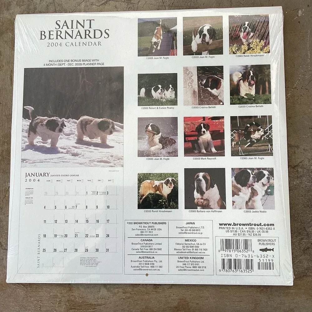 2004 Saint Bernard Vintage Sealed Collectors Edition Calendar USA